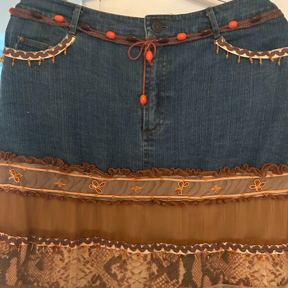 Vintage Paradise NY Jean Tiered Embellished Maxi Skirt - Picture 2 of 9